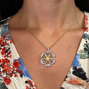 Luca Carati Diamond Sapphires Pendant Necklace 18K Yellow & White Gold 0.66Cttw